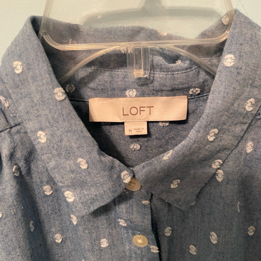 LOFT Chambray Shirt with White Floral Accents